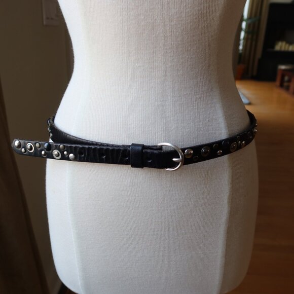 Linea Pelle belt black leather and silver buckle, studs, grommets size S Y2K main image 10